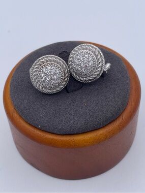 Judith Ripka Sterling Silver CZ Pave Round Stud Earrings Chunky 925 Thailand